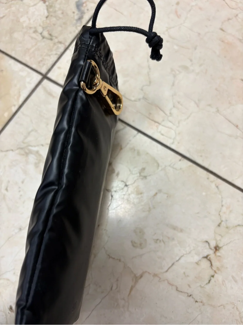Fendi Black Drawstring Pouch with Pink Logo and Gold Hook